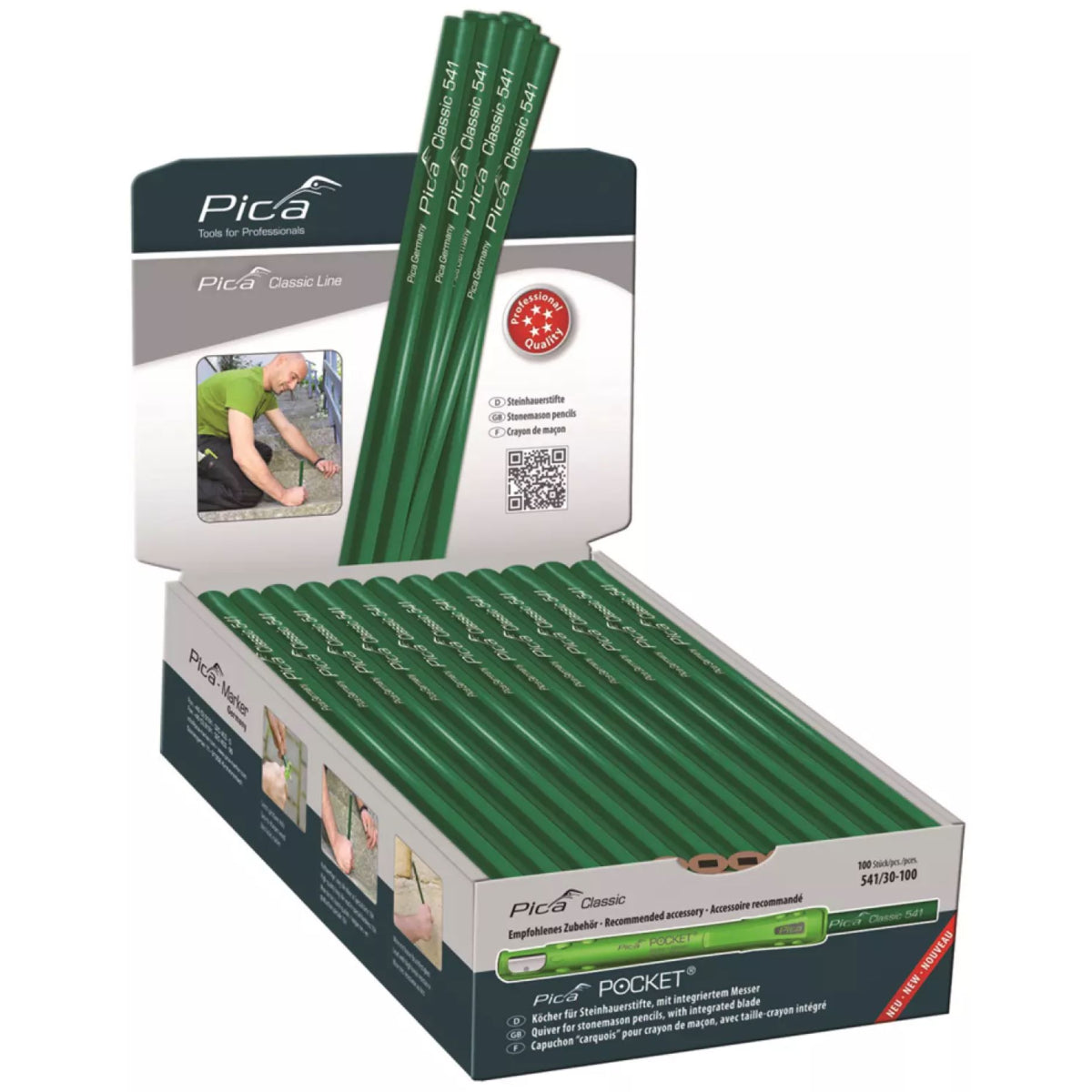  Pica Classic 541 Boite De 100 Crayons De Maçon, Ovale, Vert, 30cm 541/30-100