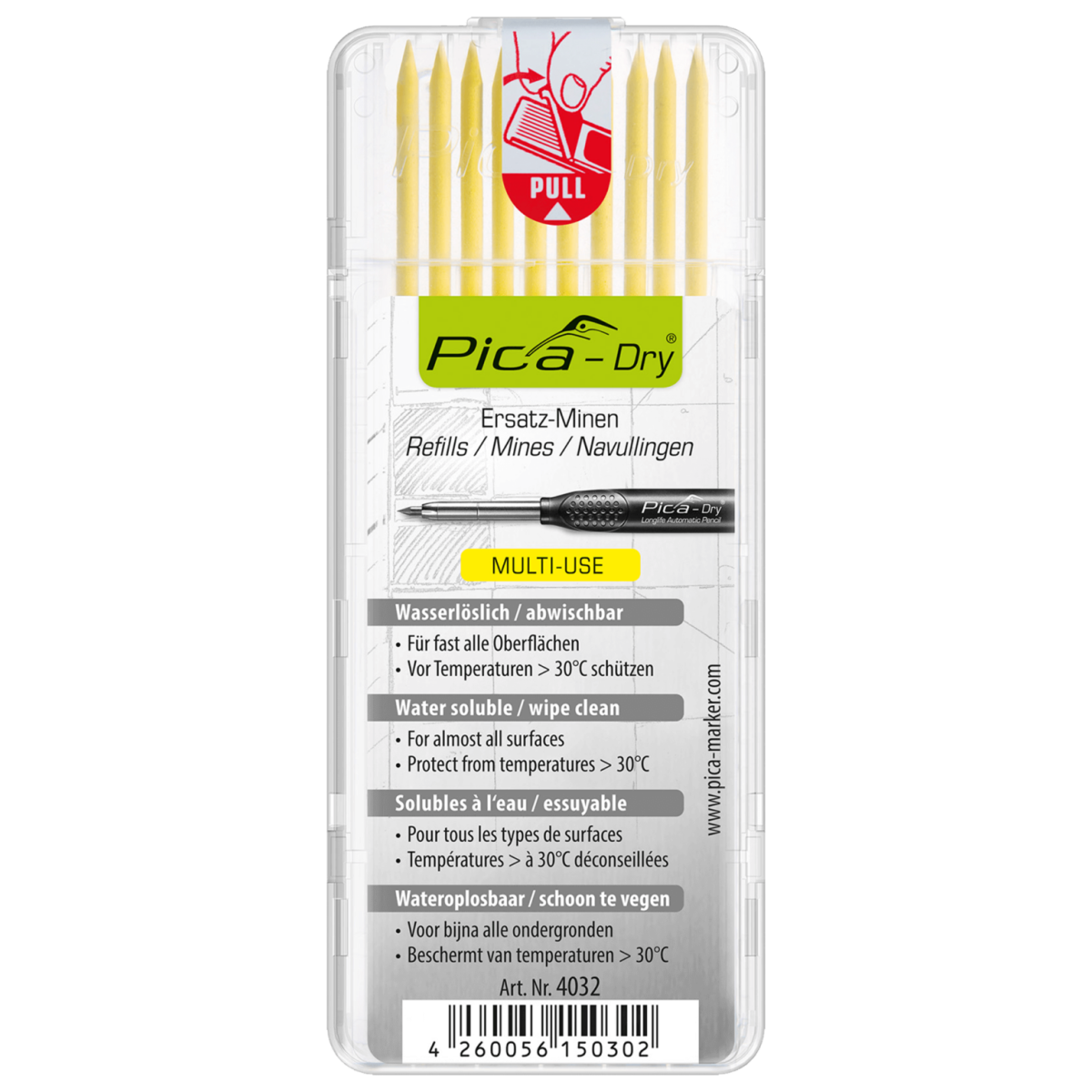  Pica DRY Mines De Rechange Graphite Jaune Multi-usage 4032