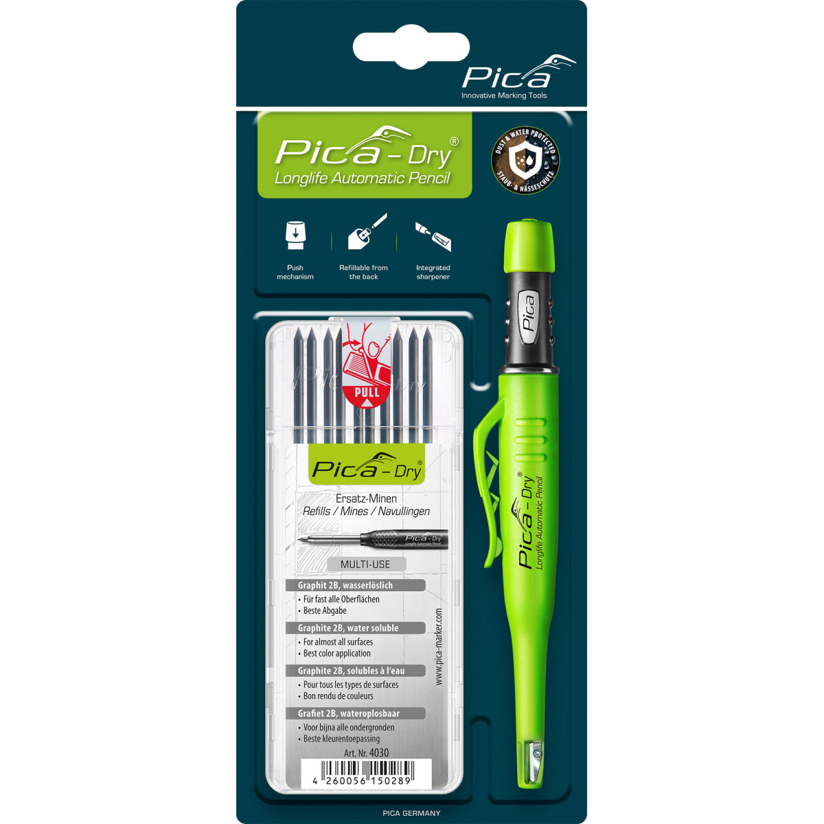  Pica DRY Set Crayon De Chantier Longlife 3030 & Mines De Rechange 30403