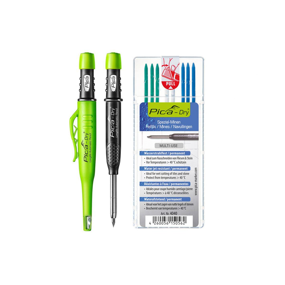  Pica DRY Set Crayon De Chantier Longlife 3030 & Mines De Rechange Colormix 30404