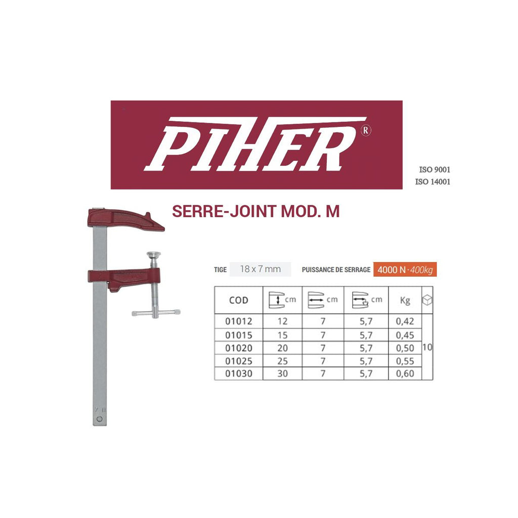  Piher Serre-joint à Vis En Croix Tige Type M (12cm à 30cm)