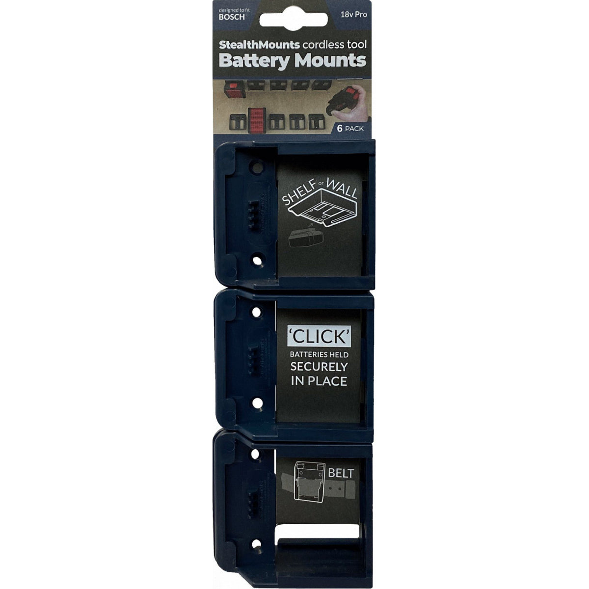  StealthMounts Supports De Batterie Bosch 18v 6-pack BLEU BM-BO18-BLU-6