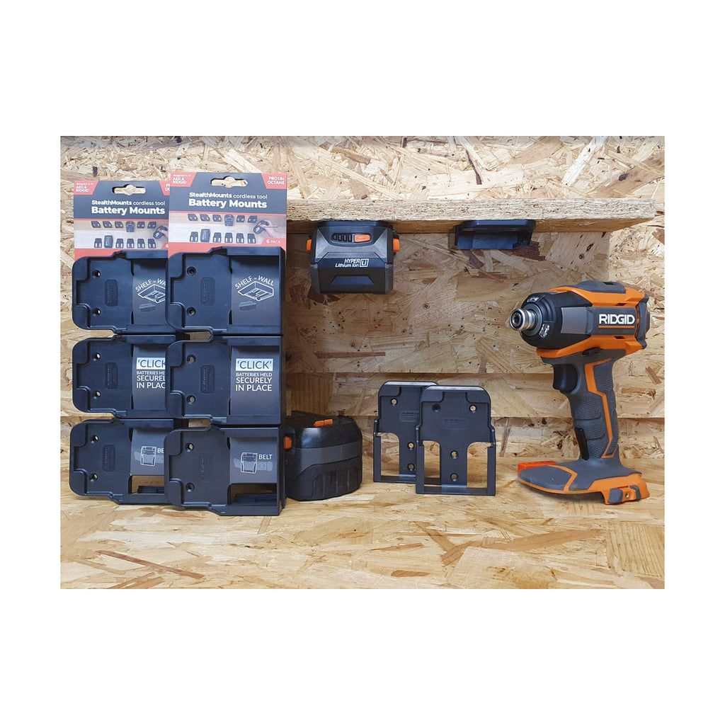  StealthMounts Supports De Batteries AEG & Ridgid 18v 6-pack NOIR BM-RG18-BLK-6
