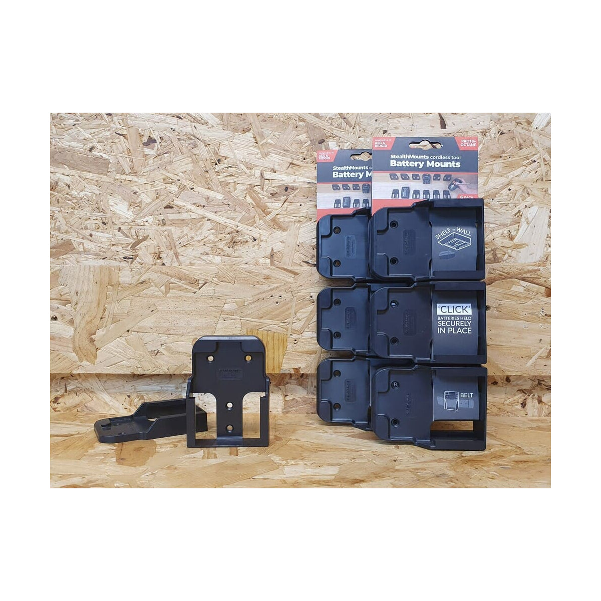  StealthMounts Supports De Batteries AEG & Ridgid 18v 6-pack NOIR BM-RG18-BLK-6