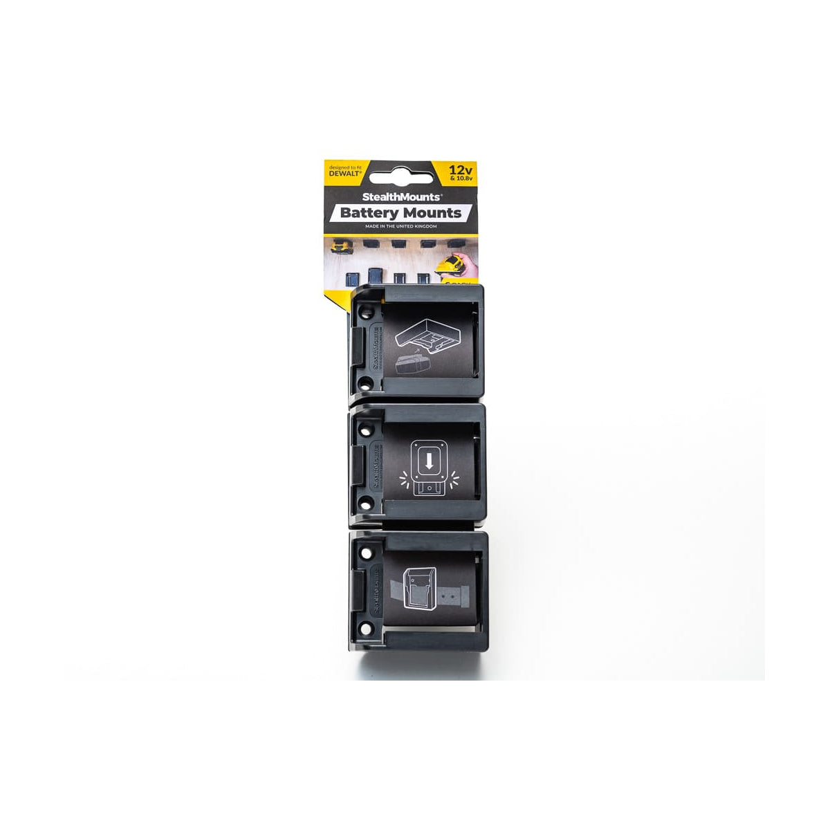  StealthMounts Supports De Batteries DeWalt 12V & 10.8V 6-pack NOIR BM-DW12-BLK-6