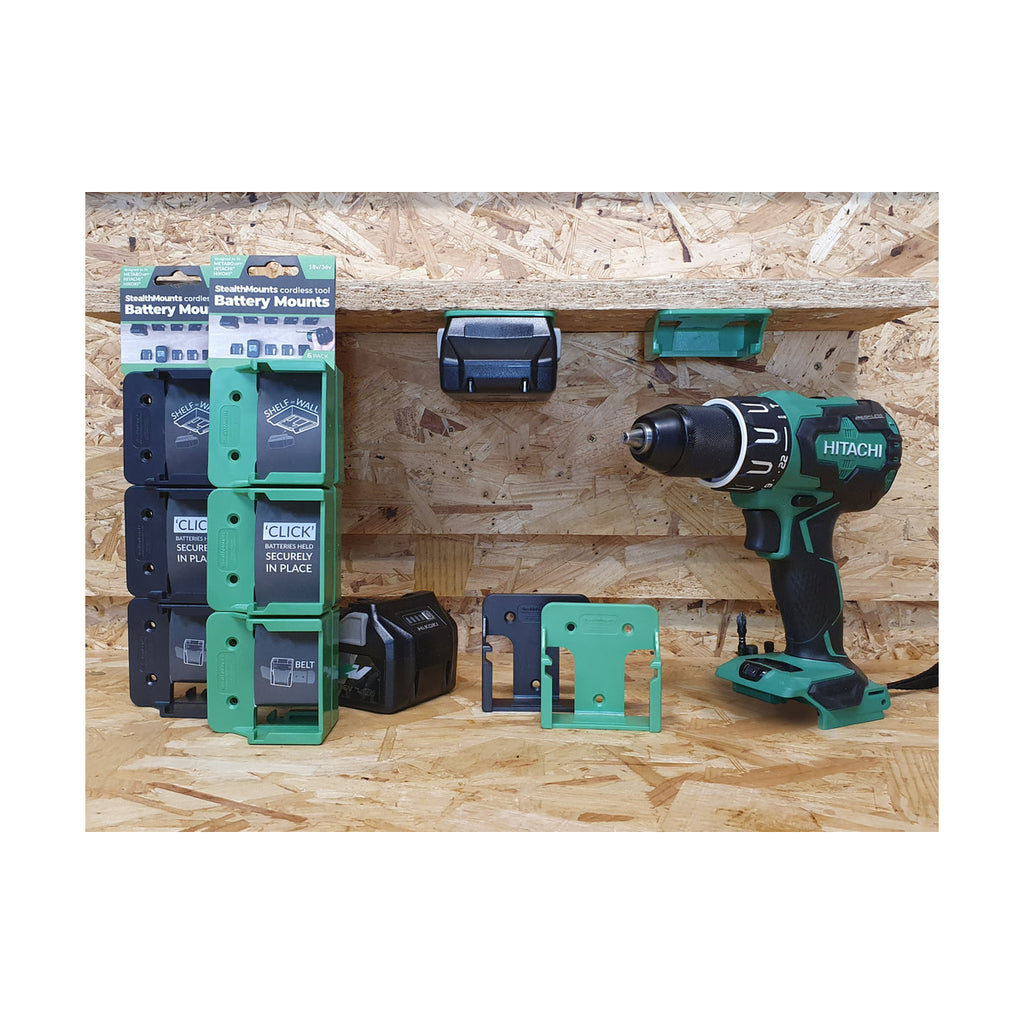  StealthMounts Supports De Batteries Hikoki, Hitachi 18V 6-pack VERT BM-MHH18-GRN-6