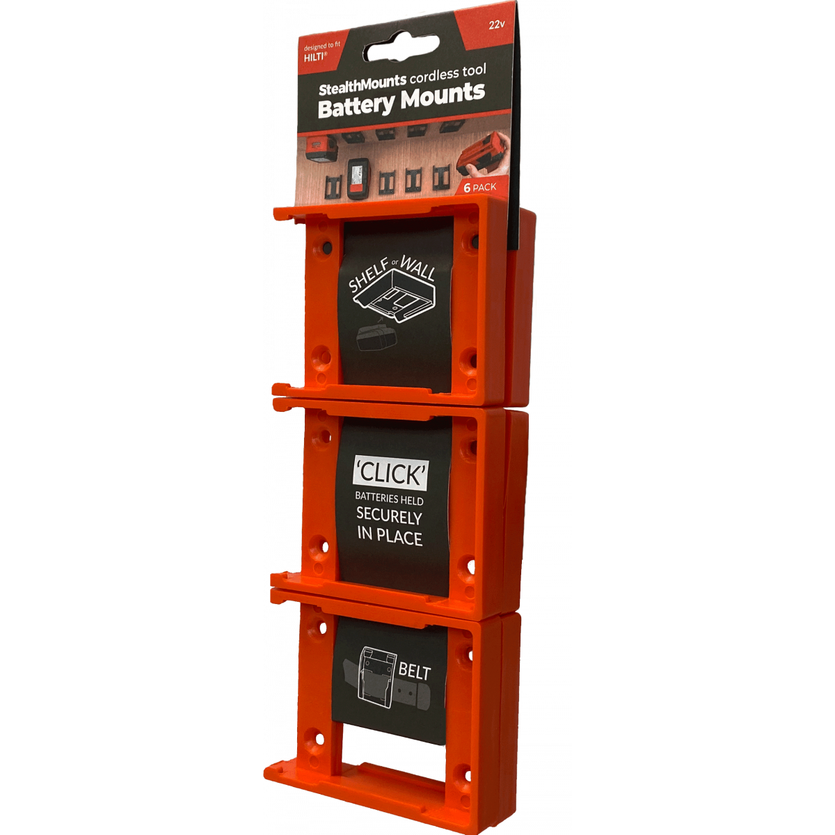  StealthMounts Supports De Batteries Hilti 22V 6-pack Orange BM-HT22-ORG-6