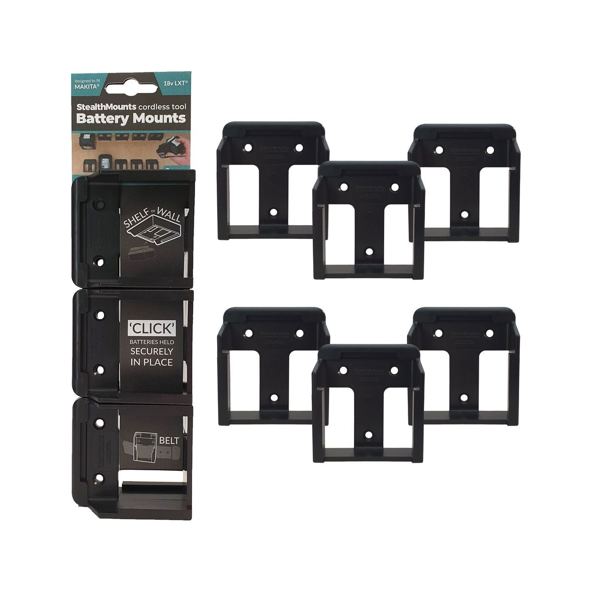  StealthMounts Supports De Batteries Makita 18V 6-pack Noir BM-MK18-6