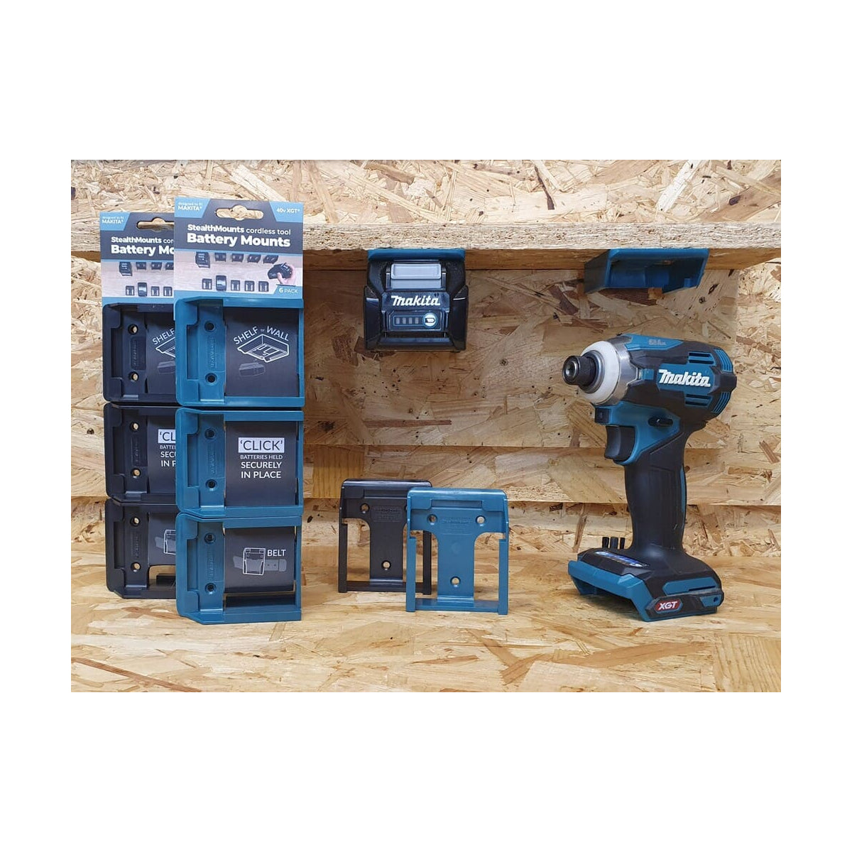  StealthMounts Supports De Batteries Makita 40V XGT 6-pack BLEU BM-MK40-BLU-6