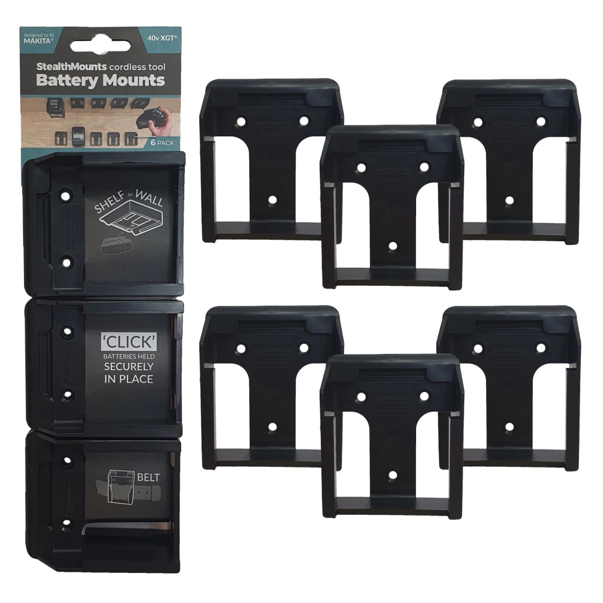  StealthMounts Supports De Batteries Makita 40V XGT 6-pack Noir BM-MK40-BLK-6