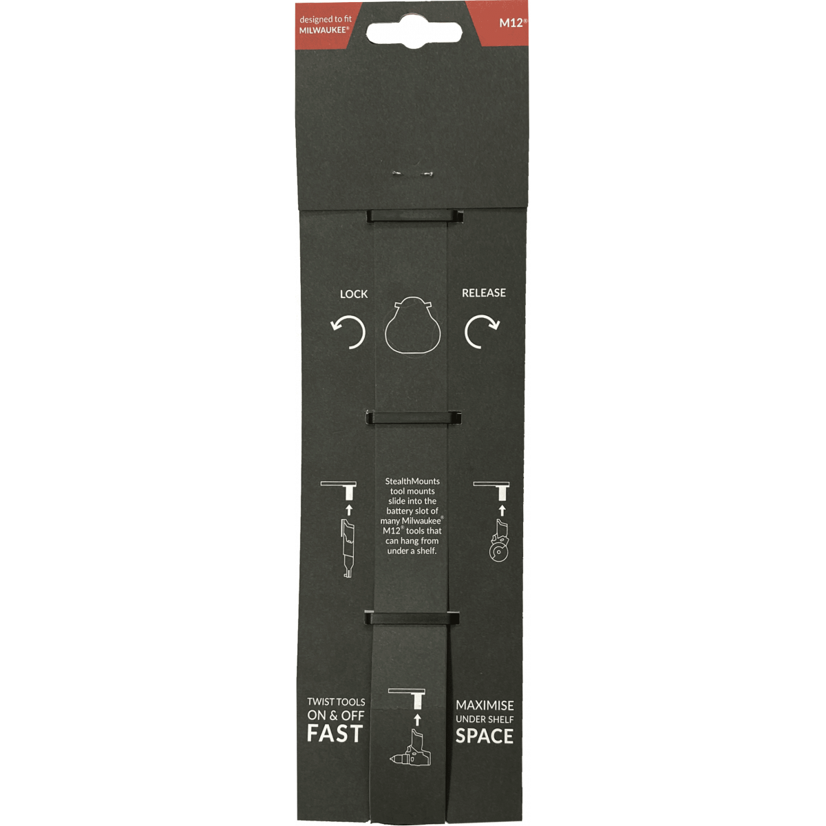  StealthMounts Supports De Machines Milwaukee 12v 3-pack NOIR TM-MW12-BLK-3