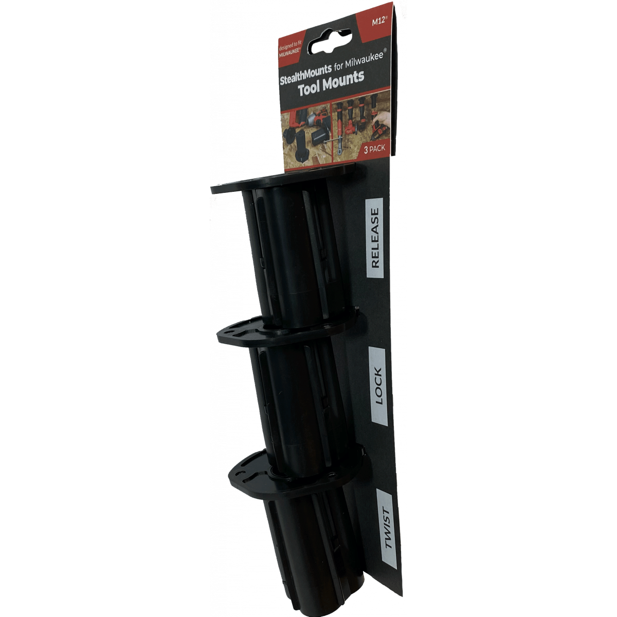  StealthMounts Supports De Machines Milwaukee 12v 3-pack NOIR TM-MW12-BLK-3