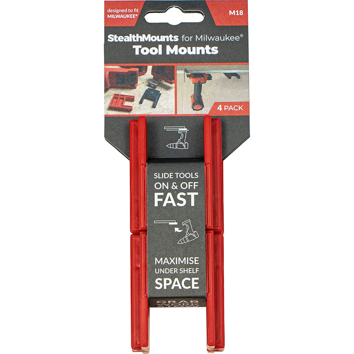  StealthMounts Supports De Machines Milwaukee 18v 4-pack ROUGE TM-MW18-RED-4
