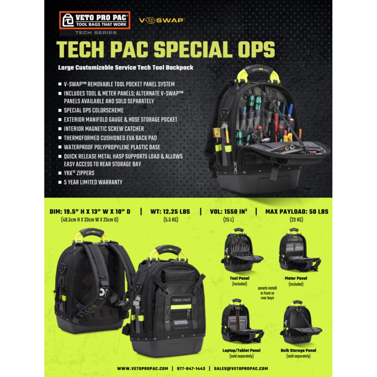  Veto Pro Pac Sac à Dos à Outils Veto Tech Pac Special Ops (AX3704)