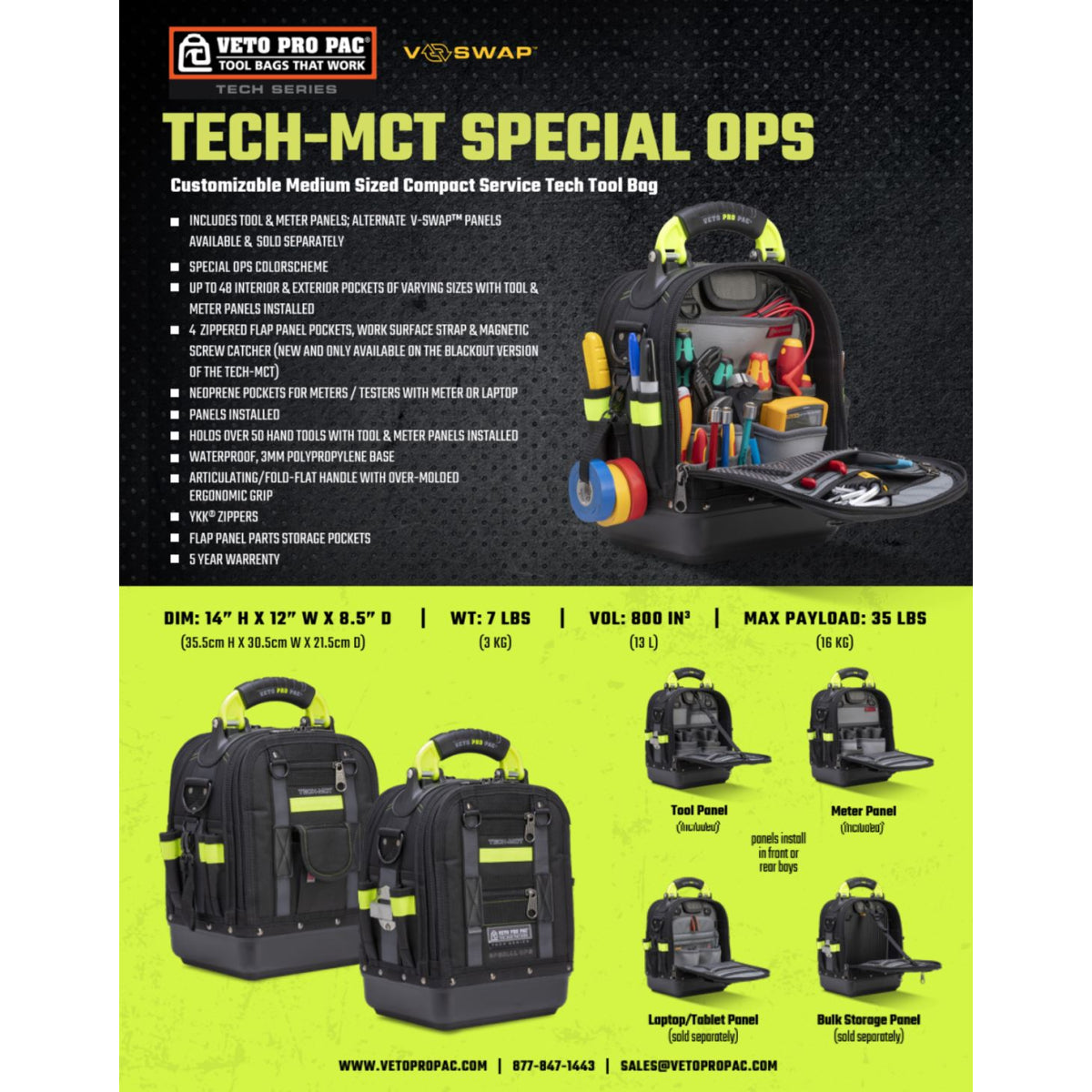  Veto Pro Pac Sac à Outils Ouvert Compact Veto Tech MCT Special Ops (AX3701)